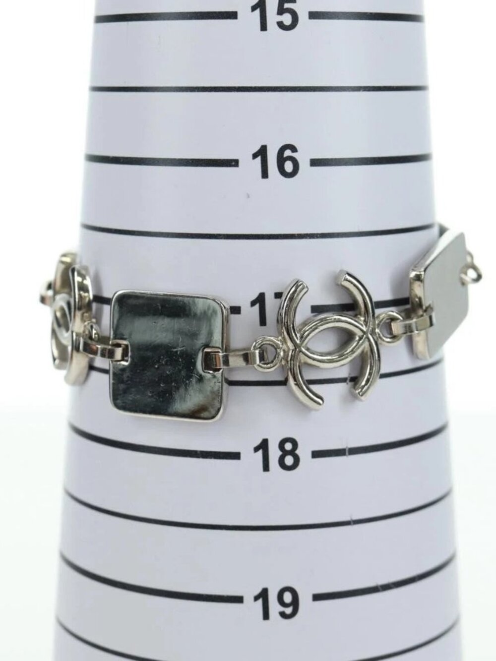 CHANEL COCO Mark Bracelet metal Silver CC Auth LNZ837V